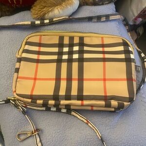 Women Fashion Crossbody Bag, Body Bag checkered Brown, Polyester, Brand New